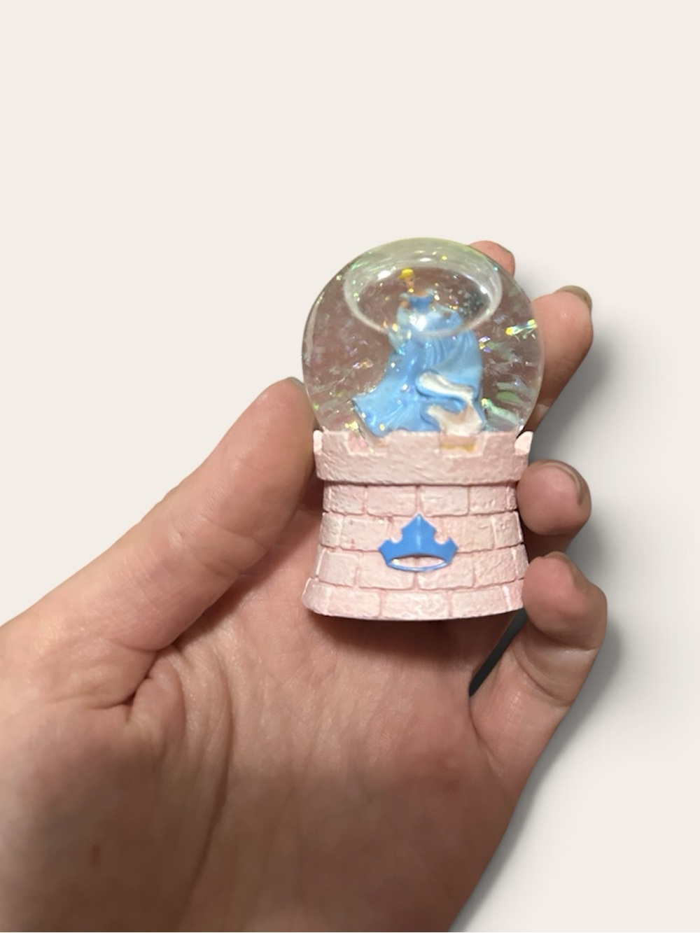 Disney Pastel Pink Castle Snow Globe with Blue Princess Figurine - Cinderella
